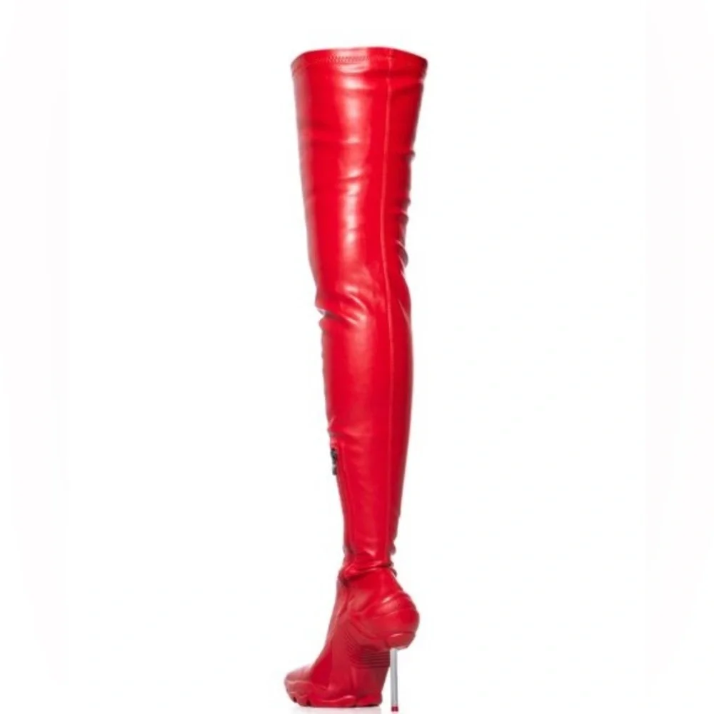 Azalea Wang Red Avant-Garde Thigh High Stiletto Boot